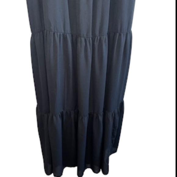 Abercrombie & Fitch Black Midi Dress Smocked Back Sz Small Tiered Skirt - Picture 5 of 9